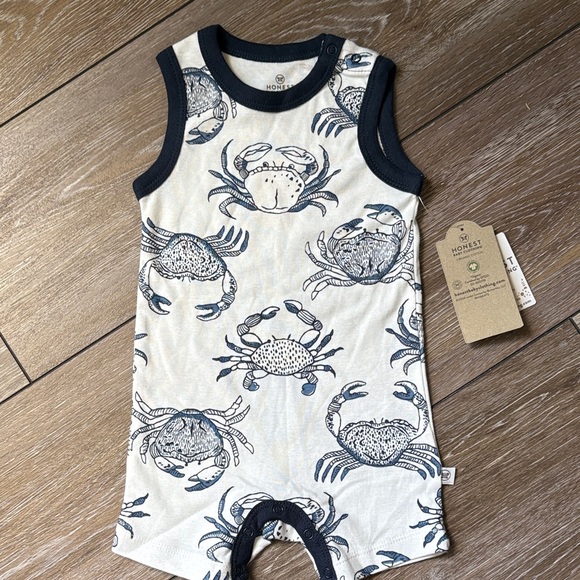 NWT Organic Cotton Crab Print Sleeveless Baby Romper - Picture 1 of 2